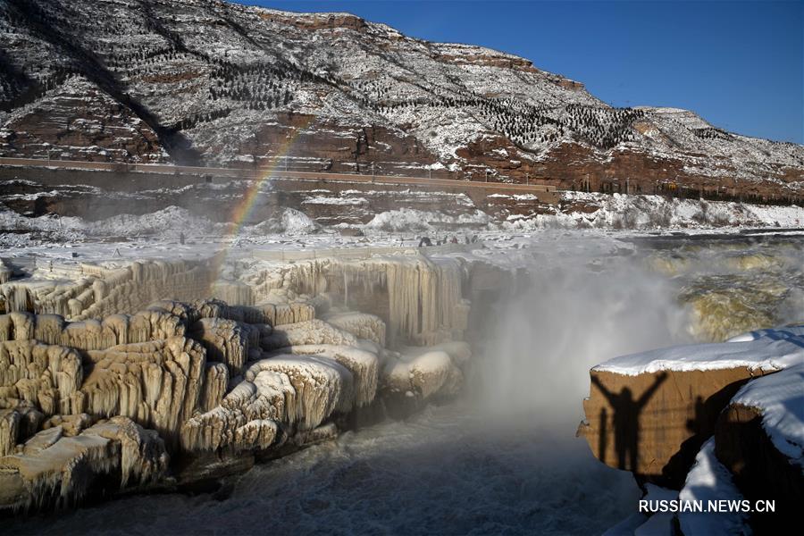 Ландшафтный парк водопада Хукоу после снегопада