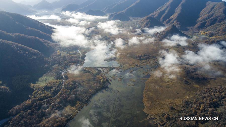 Вид на горные водно-болотные угодья в заповеднике Шэньнунцзя