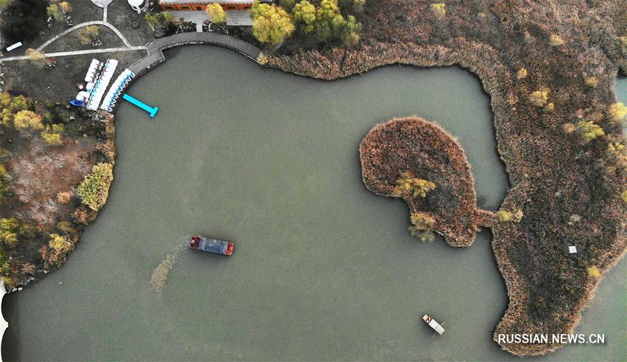 Водно-болотные угодья в г. Цзинань во время вечерней зари