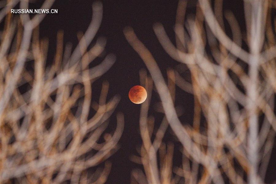 Полное лунное затмение и "кровавое суперлуние" в небе Китая