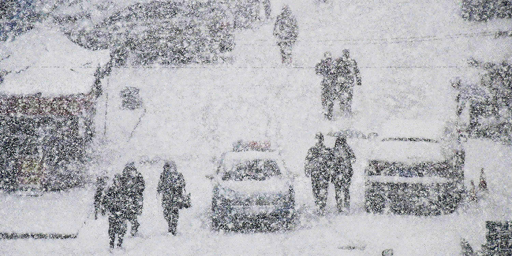 В городе Яньтай выпал снег